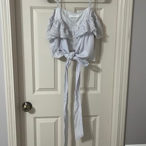 Blue and white tie crop top